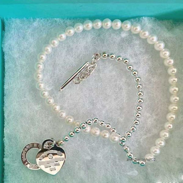 tiffanyanyLuxury Designer Classic Popular 925 Sterling Silver Ot Buckle Layer Pearl Heart Shaped Pendant with Diamond Necklace for Women