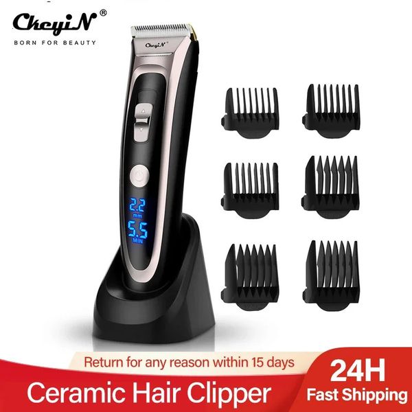 Profissional recarregável lcd digital aparador de pêlos barbeador corte bigode clipper sem fio masculino cortador motor potência 240112