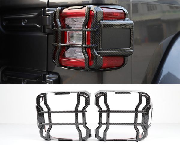 Abs fibra de carbono traseira luz da cauda lâmpada capa protetor guarnição para jeep wrangler jl 2018 led light source5771763