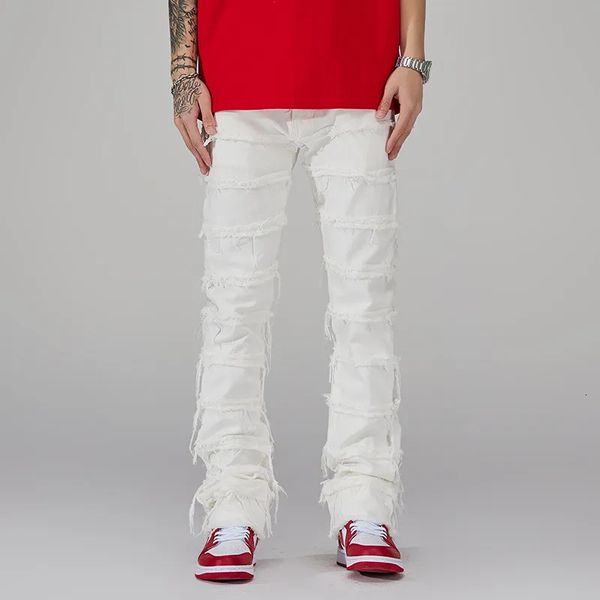Punk empilhado branco reto y2k grunge calças de brim homens moda hip hop kpop mulheres algodão velho calças compridas ropa hombre 240112