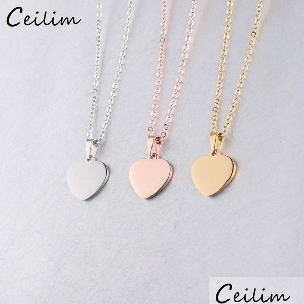 Pendant Necklaces Fashion Blank Love Heart Necklace Stainless Steel Hearts Charm Gold Sier Jewelry For Buyer Own Engraving Drop Deli Dhyub