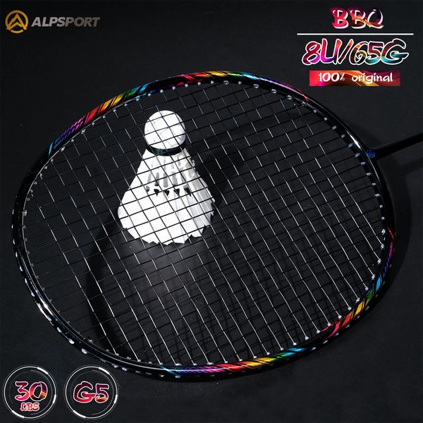 Alpsport BBQ 8U/G5/T800 Raquete de badminton ultraleve máximo 30 lbs 100% fibra de carbono profissional Inclui bolsa e corda 240113
