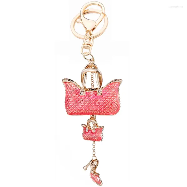 Chaveiros charme trinket cristal mulheres bolsa de metal carro chaveiro moda sapato pingente chave titular criativo jóias presente r009