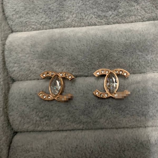 Elegante designer originale di marca grande diamante AAA C stud acciaio inossidabile 316L 18 carati oro rosa donne lettera logo incidere orecchini gioielli da sposa regalo di compleanno