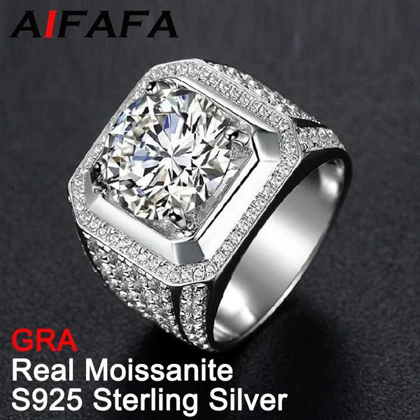 AIFAFA 10 Echte Ringe Platte 18K Weißgold S925 Sterling Silber Großer Edelstein Herrenring Schmuck Pass Diamanttest 240113