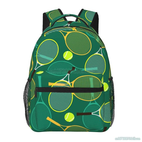 Sacos raquetes de tênis e bolas impressão mochilas moda casual viagem portátil mochilas softback estudante escola sacos de livro à prova dwaterproof água
