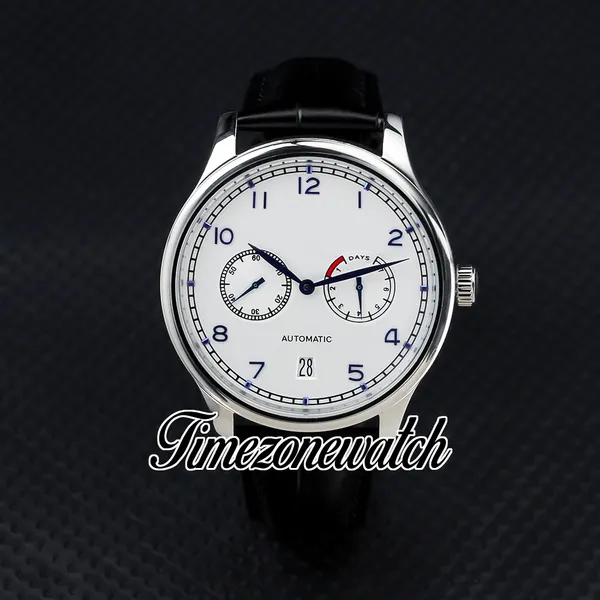 43 mm Portugieser 500705 orologio da uomo 7 giorni di riserva di carica quadrante bianco indici blu cassa in acciaio cinturino in pelle blu data orologi da uomo fuso orario orologio DHIW Z04A