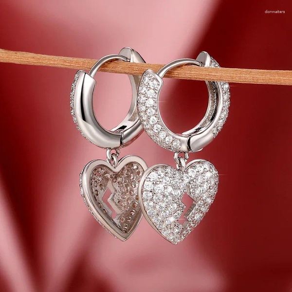 Brincos de prata cor moda jóias micro incrustado zircão em forma de coração para mulher simples diário elegante brinco