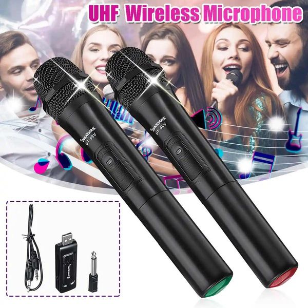 Mikrofonlar Yeni 2pcs UHF USB 3.5mm 6.35mm Kablosuz Mikrofon Megafon Mikrofon Karaoke Konuşma Hoparlörü için Alıcı