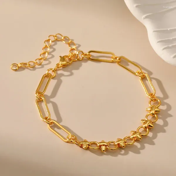 Link pulseiras 18k banhado a ouro metal clipe de papel corrente feminina pulseira tendência oco círculo verão dia usar jóias acessórios simples senhora