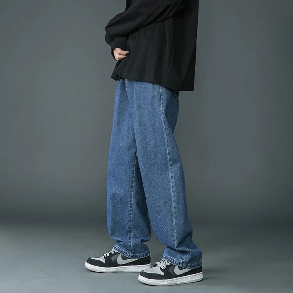 Marca primavera homens coreano moda azul rosa branco jeans streetwear hip hop baggy denim calças retas calças de perna larga 240113
