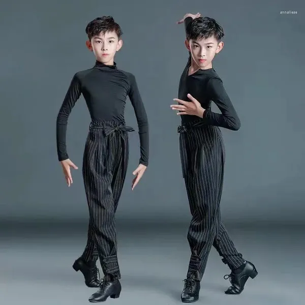 Etapa desgaste 2024 niños niño trajes de baile latino niños manga larga con cuello en v salón de baile ropa cha rumba dancewear s-2xl