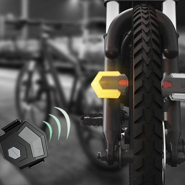 Luzes de bicicleta frente luz traseira controle remoto sem fio led aviso segurança ciclismo luz indicador direção sinais volta luz