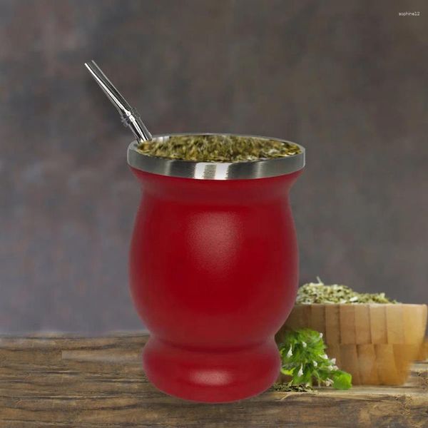 Set di stoviglie Bombillas Yerba Mate Tazza da tè Isolamento Doppia parete Zucca Set di cannucce Spazzola per pulizia Doppia parete pulita