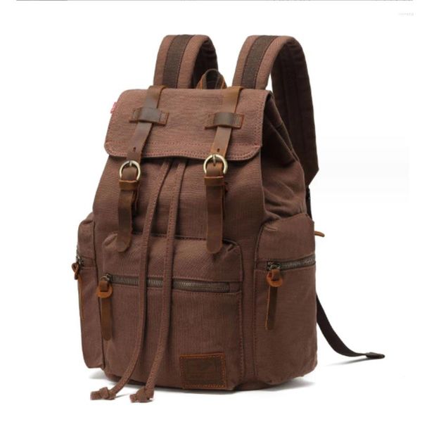 Mochila masculina militar lona zíper mochilas portátil viagem ombro mochila notebook mochilas vintage faculdade sacos de escola