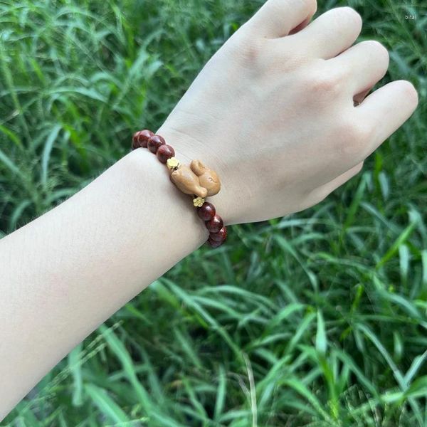 Braccialetti a maglie Guofeng Elementare Bracciale con perline di sandalo rosso fresco Elementare Gioielli dello zodiaco cinese intagliato in legno