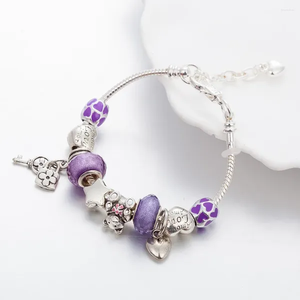 Braccialetti con ciondoli Design Chiave viola liberamente regolabile per ciondoli con perline a forma di cuore d'amore Offerta speciale Braccialetti di gioielli Catena da donna