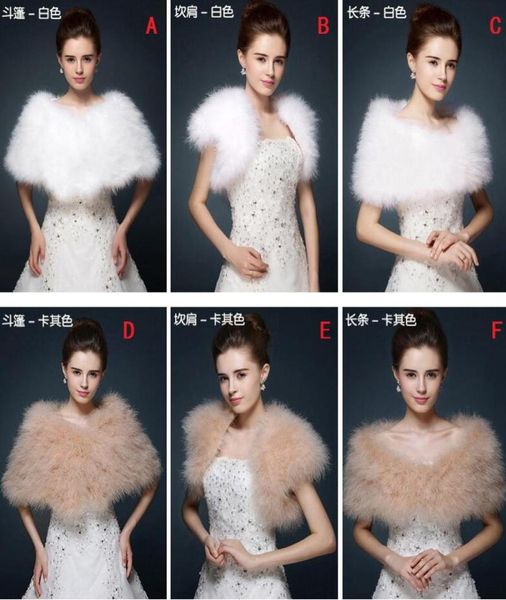 Lussuoso Piuma di struzzo Scialle da sposa Involucri di pelliccia Matrimonio Coprispalle Cappotto Sposa Inverno Festa di nozze Boleros Giacca Mantello Lk12804781747