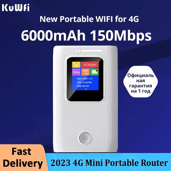 Kuwfi mobil wifi yönlendirici 6000mAh Taşınabilir 3G 4G LTE 150ms Kablosuz Açık Cep Peksi SIM KART YÜKSEK 240113