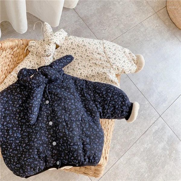 Giù Cappotto Ragazza Bambini Sciarpa Collare Clip Addensato Ragazze Retro Floreale In Pile Cardigan Monopetto 2024 Giacca di Pane di Moda