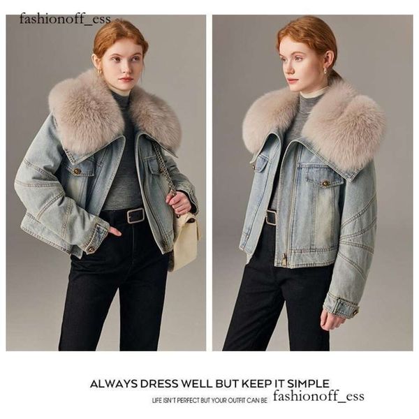 2024 Maillard Denim Branco Ganso Down Jacket Designer Casaco Senhoras Inverno Fox Fur Faminto Veludo Torta Curta Superar Jaqueta de Alta Qualidade Mulheres Jaquetas 824