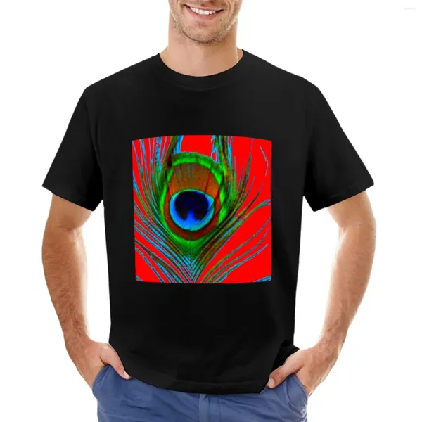 Polo da uomo DECORATIVOBLU VERDE PIUMA DI PAVONE ROSSO T-shirt ARTE per ragazzo T-shirt grafiche da uomo grandi e alte