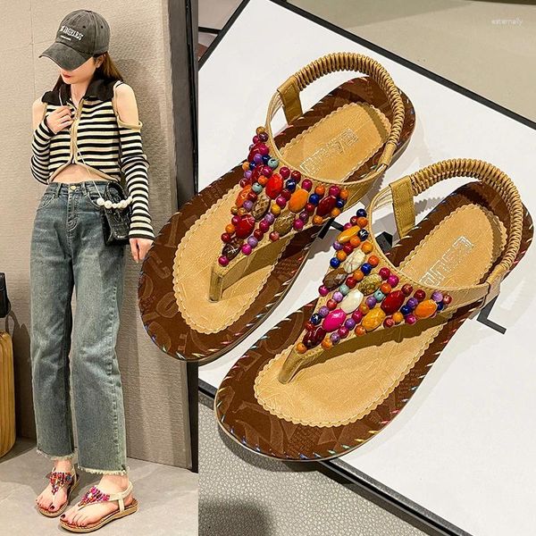 Sandalen Damen 2024 Flip Flops Böhmischer Stil Flache Schuhe Lässig Bequem S Trends Verkauf von Produkten