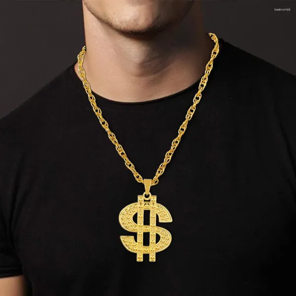 Anhänger Halsketten 18 Karat vergoldet Hip Hop Rock Halskette Mode Edelstahl US-Dollar Geldzeichen Herren Damen Schmuck Geschenk