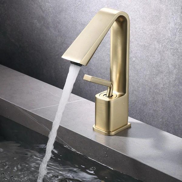 Badezimmer-Waschtischarmaturen aus massivem Messing, grauer Wasserhahn, Einhand-Loch-Waschtischarmatur, Kalt- und Mischbatterie, weiß, gebürstetes Gold, Schwarz