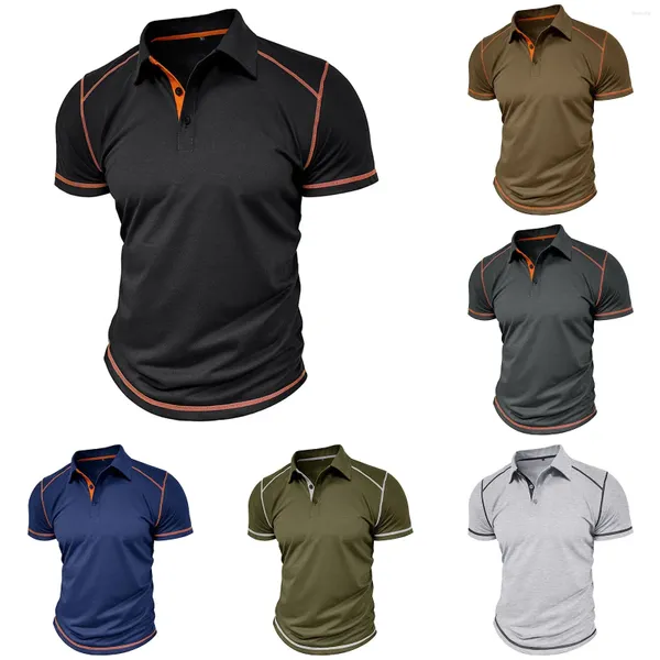 Camisetas masculinas elegantes e casuais linha negócios cor sólida pescoço camisa