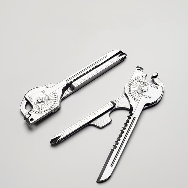 Outdoor-Multifunktionswerkzeug, Selbstverteidigungs-Kombinationsset, tragbares Mini-Messer, Flaschenöffner, 8-in-1-Schlüsselanhänger