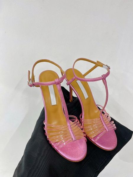 Sandali 2024 scarpe da donna piuttosto cave con diamanti cinturino in PVC sandalo di cristallo caviglia tacco alto abito alla moda elegante Sapatos Mujer