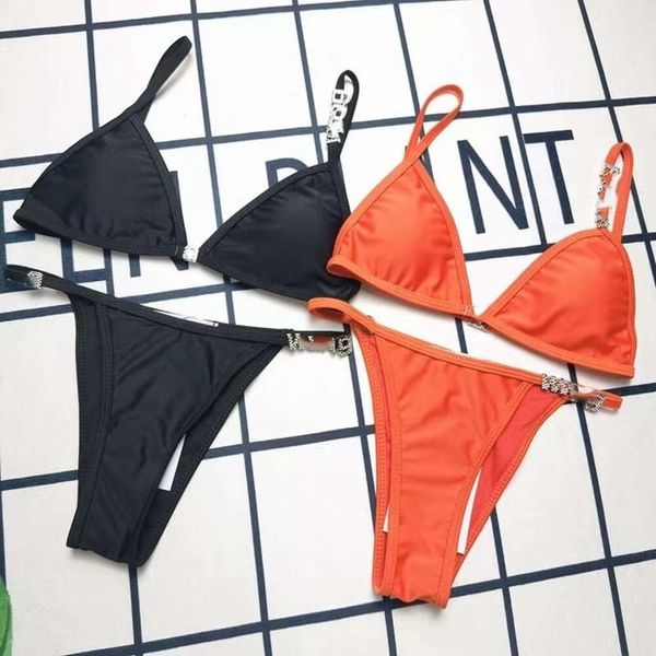 Sexy bikini designer swimwear mulheres moda carta padrão split bikini conjunto cintura alta tanga conjunto de duas peças