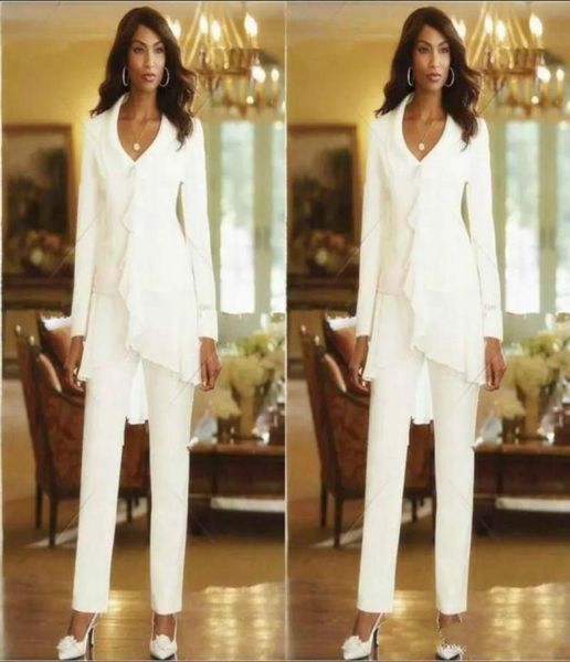 Beyaz Şifon Gelin Pantolonunun Annesi V Boyun Uzun Kollu Ön Çıkarlar Ucuz Damat Ana Önlükler Artı Beden Anne Gelin Dre8809798