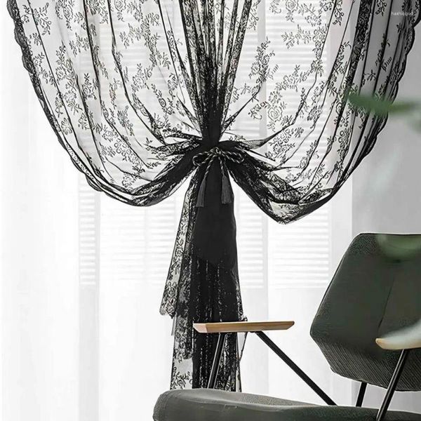 Tenda moderna antipolvere stile classico pizzo floreale nero decorazione trasparente drappo per finestra di lunga durata forniture per la casa