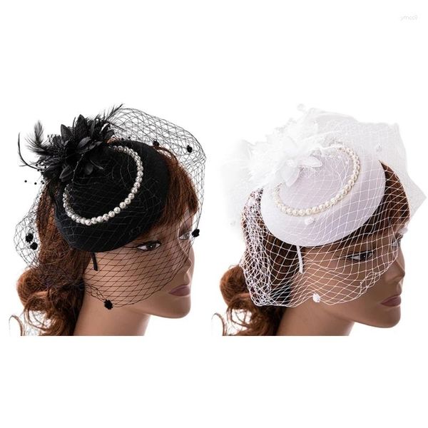 Grampos de cabelo Y1UB Tea Party Fascinator Feather Hat Mulheres Headband