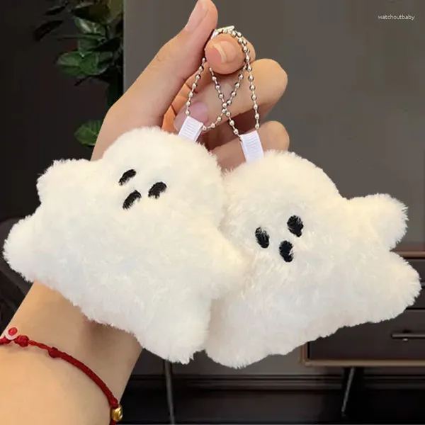 Portachiavi 1/2 pezzi bianco peluche fantasma portachiavi sacchetto di scuola ciondolo bambola carino accessori appesi portachiavi regalo per bambini