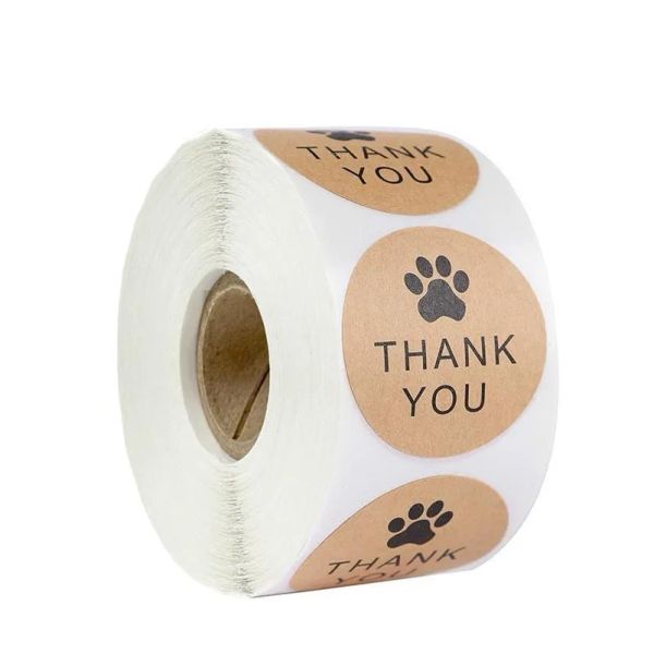 Adesivi all'ingrosso adesivi all'ingrosso 500 pezzi/rotolo di carta kraft naturale di ringraziamento etichette di sigillo stampare per cani da 1 pollice di confezionamento regalo Sti Dhaha