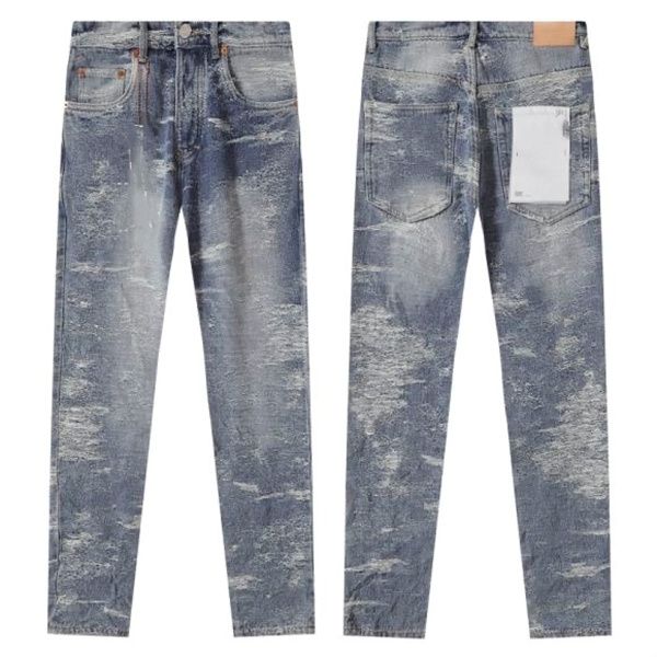 Jeans da uomo bicolore hip hop retrò pantaloni a vita bassa da uomo gamba dritta elasticizzata pantaloni gamba slim