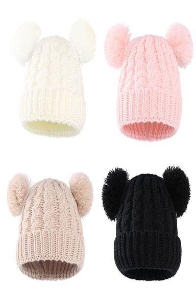 Berretto lavorato a maglia per neonate Berretto all'uncinetto con pompon Berretti Cappello con doppia palla di pelo Cappelli per bambini Berretti con teschio all'aperto per bambini Neonato 7182528