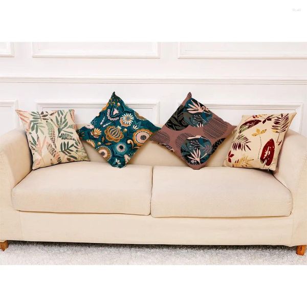 Подушка 4 шт. декоративная наволочка для стула, хлопково-льняная ткань, квадратное абстрактное растение 45X45 см, домашний декор, декоративные подушки