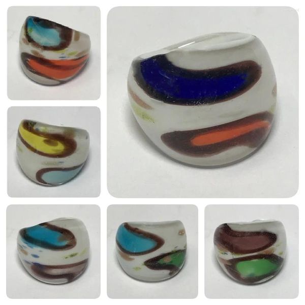 Cluster-Ringe, handgefertigt, Muranoglas, für Damen, Paar, Farbblockmuster, unregelmäßiger Stil, Fingerschmuck, schöne Geschenke
