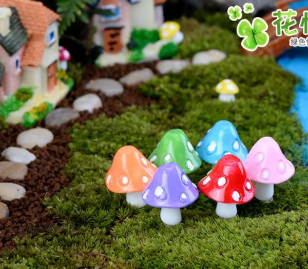 20 peças estatuetas de fadas em miniatura de cogumelo, gnomos de jardim, decoração jardin, enfeites de jardim de cogumelo, artesanato em resina, micro paisagem