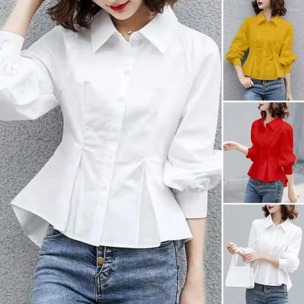 Blusas femininas primavera outono blusa ol estilo mangas compridas ocasião de negócios topos turn-down colarinho comutar feminino camisa de escritório vestuário