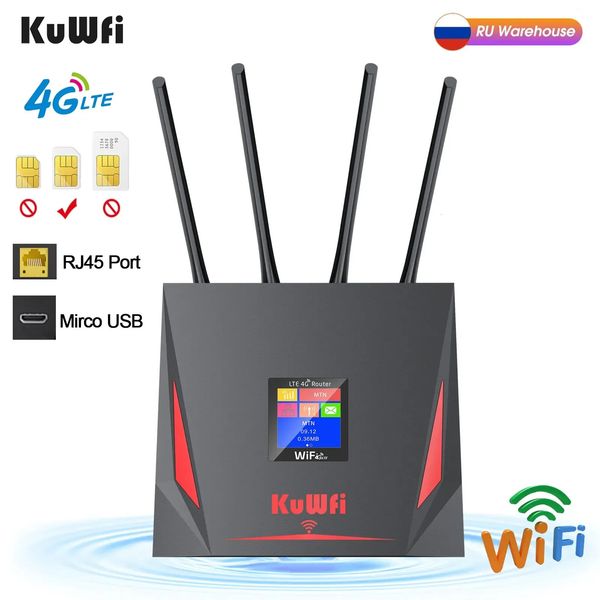 KuWfi 4G LTE Roteador 150Ms Sem Fio CPE 3G SIM Wifi com Porta LAN RJ45 WAN Antena Externa de Alto Ganho 10 Usuários 240113