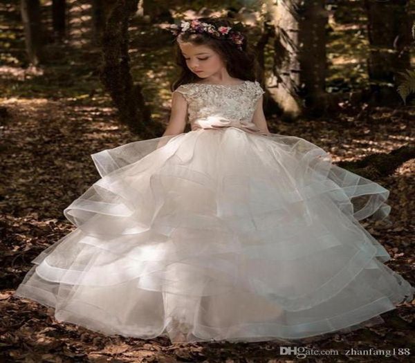 Lovey Holy Lace Princess Flower Girl Abiti 2019 Abito da ballo Abiti da prima comunione per ragazze Senza maniche Tulle Bambino Pageant Dre3993577