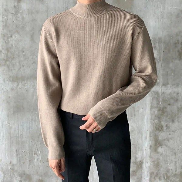 Männer T Shirts 8 Farbe Rollkragen Langarm Solide Pullover 2024 Frühling Herbst Übergroßen Lose Tops Koreanische Mode Dünne gestrickte Pullover