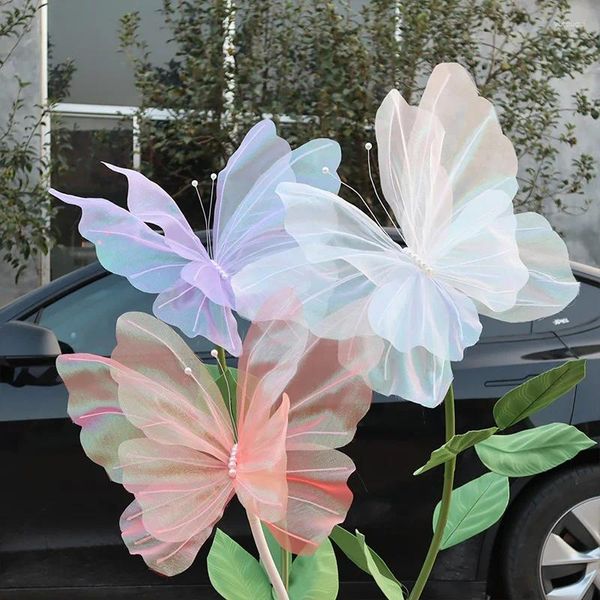 Dekorative Blumen 50 cm Seidengarn Künstlicher Schmetterling Hochzeit Party Mariage Dekoration Festival Outdoor Pograph Prop Riesengaze Fake