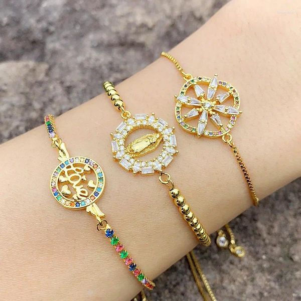 Charm Armbänder Gold plattiert farbenfrohe Zirkon hohl aus Hexagramm Star/ Jungfrau Maria/ L O V E Brief für Frauen Schmuck Geschenk