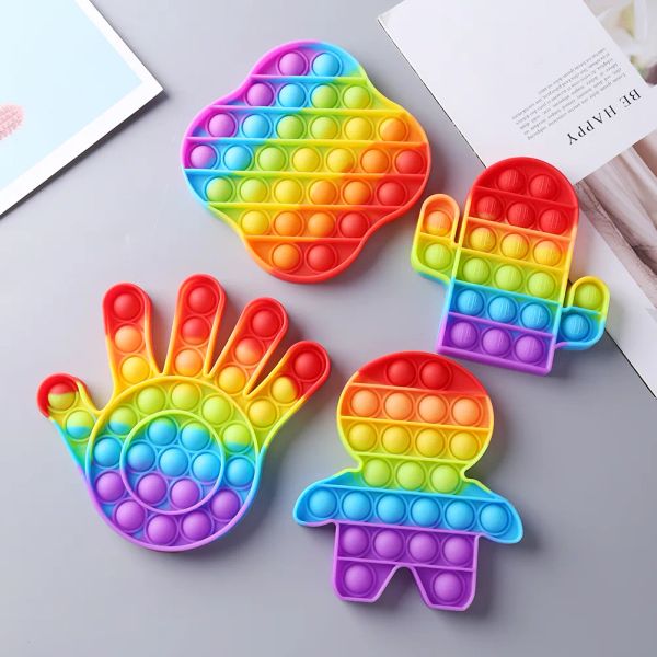 Silicone Rainbow Push Bubble Sensory Toys Anti-stress Relaxamento Concentração Puzzle Autismo Brinquedos Descompressão Jogos Interativos para Adultos e Crianças